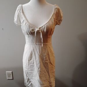 Cream Short-Sleeve Cotton Nightdress with Tie Front